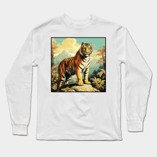 Colorful Tiger Cartoon Vintage Bengals Tiger Drawing Comics Fearless Tiger Long Sleeve T-Shirt